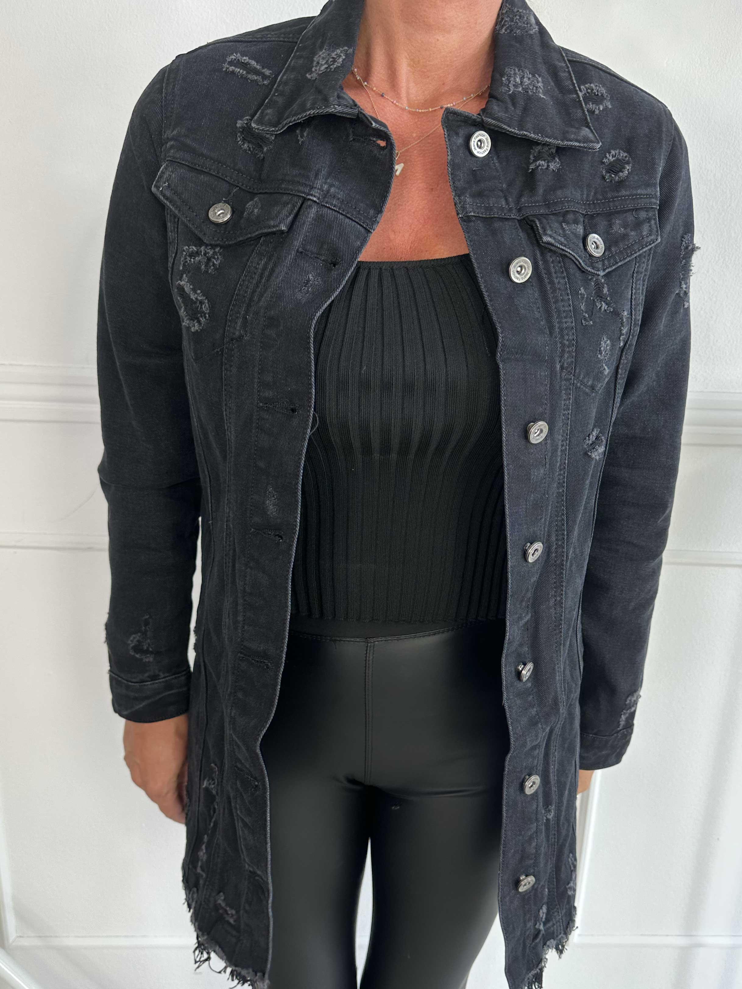 Giasone - Lang denimjakke med slid detaljer